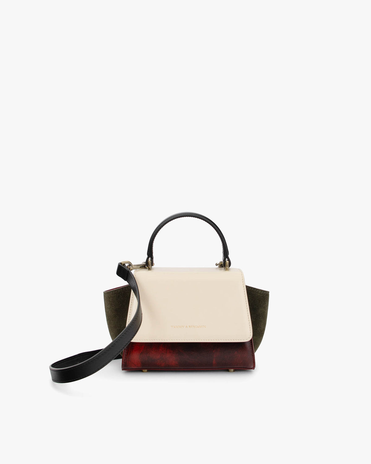 Sac ALEXIA NANO colourblock art déco, vue de face, anse courte et bandoulière détachable