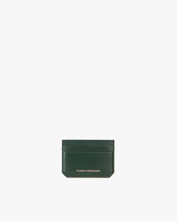 CARDY card holder in emerald green leather, front view showing five card slots