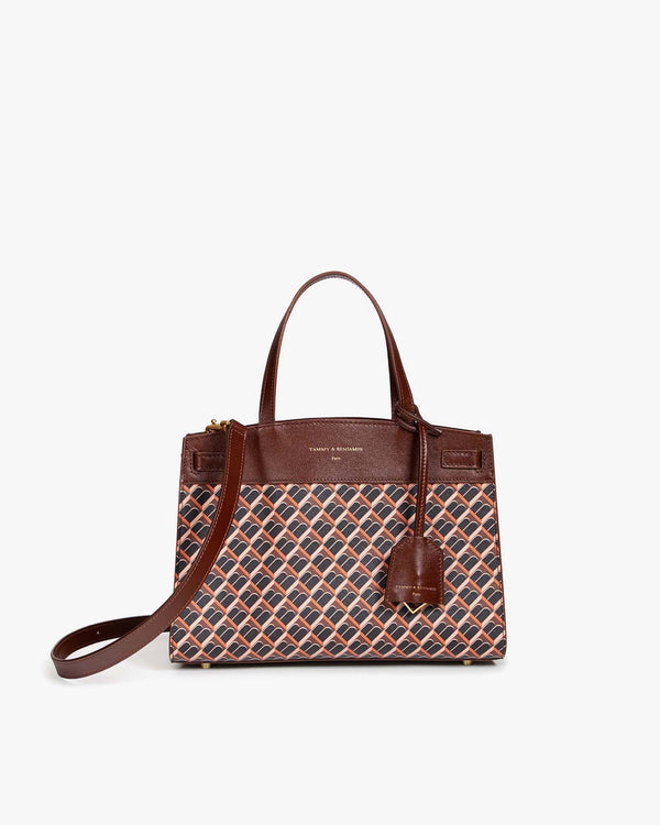 Sac MADISON Brun monogram de face, posé, avec anses courtes et bandoulière détachée