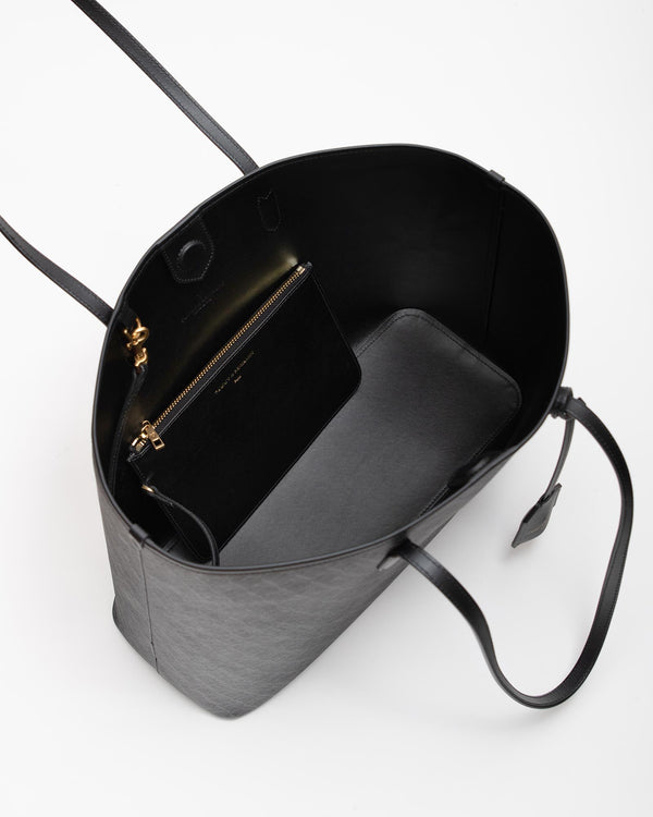 TOTE MONOGRAM noir, vue intérieure ouverte avec pochette zippée amovible et étui assortis