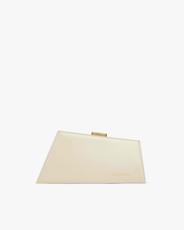 JAY bag in Ivory, front view, gold-tone clasp, Tammy & Benjamin logo embossed bottom right
