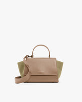 Sac ALEXIA beige, vue de face, poignée courte et bandoulière amovible, ailes latérales kaki