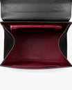 Sac ALEXIA Noir ouvert, vue intérieur avec doublure bordeaux, poche zippée et poche plaquée