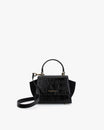 ALEXIA NANO bag in black naplak, front view with top handle and suede side wings