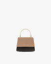 Sac ALEXIA NANO Colourblock Marlowe de face, poignée rigide écrue, rabat beige et corps marron foncé