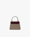 Sac ALEXIA NANO Colourblock Stratum de face, poignée rigide, rabat bordeaux et corps taupe