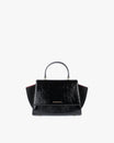 ALEXIA bag in black naplak, front view, gathered handle, side wings tucked in