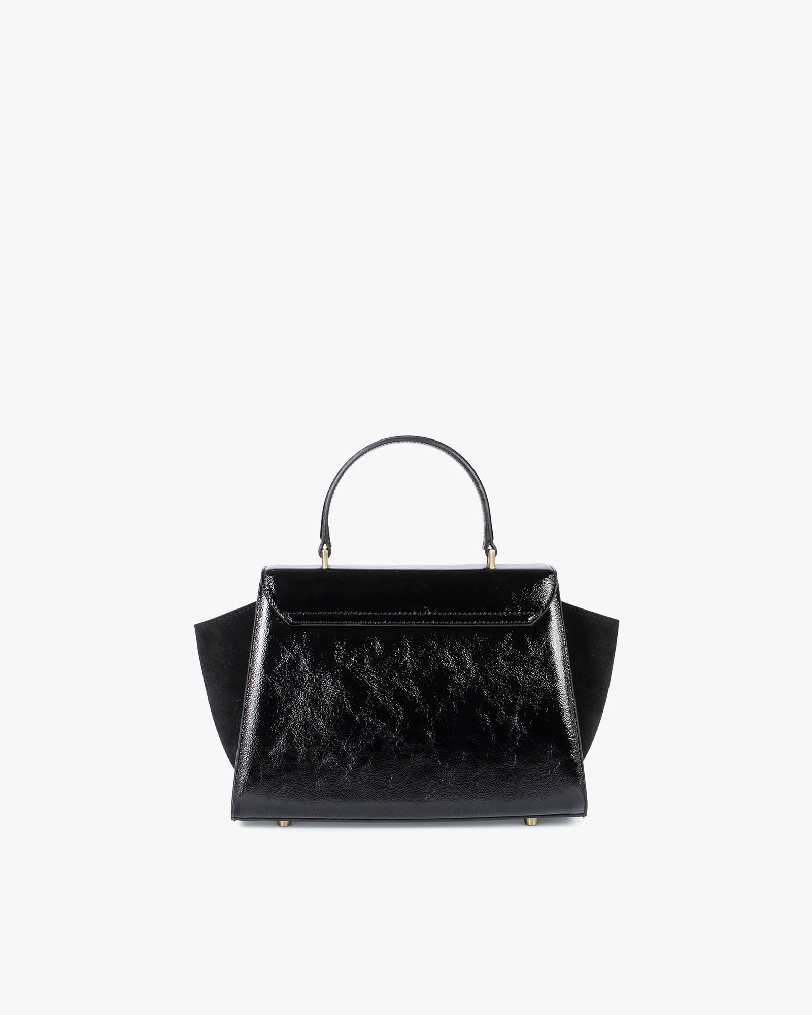 ALEXIA bag in black naplak, front view, top handle, placed on white background