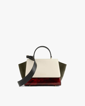 Sac ALEXIA colourblock art déco écru, kaki et rouge, poignée noire, bandoulière détachée devant
