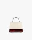 Sac ALEXIA colourblock art déco, vue de face, poignée gainée noire, posé