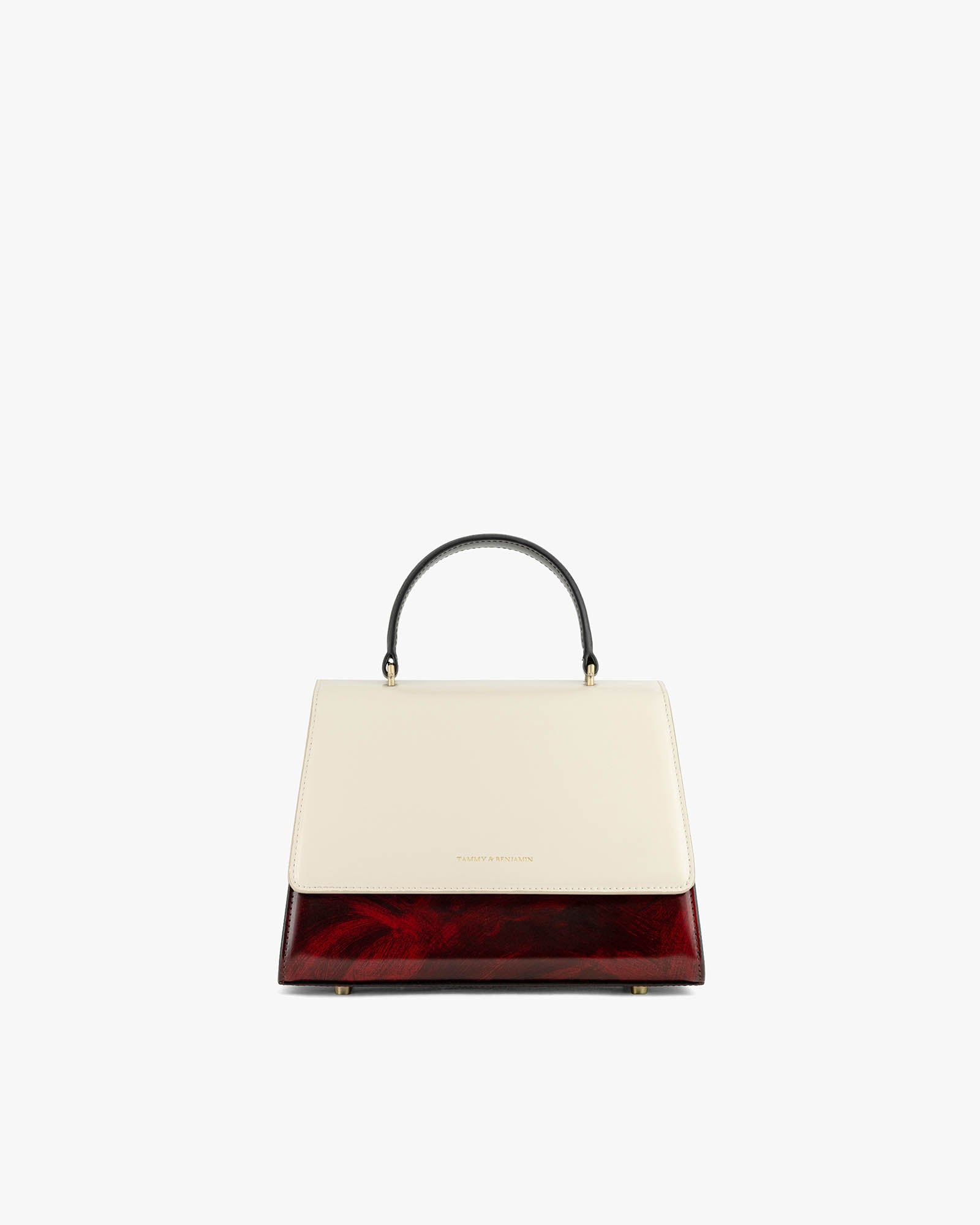 Sac ALEXIA colourblock art déco, vue de face, poignée gainée noire, posé