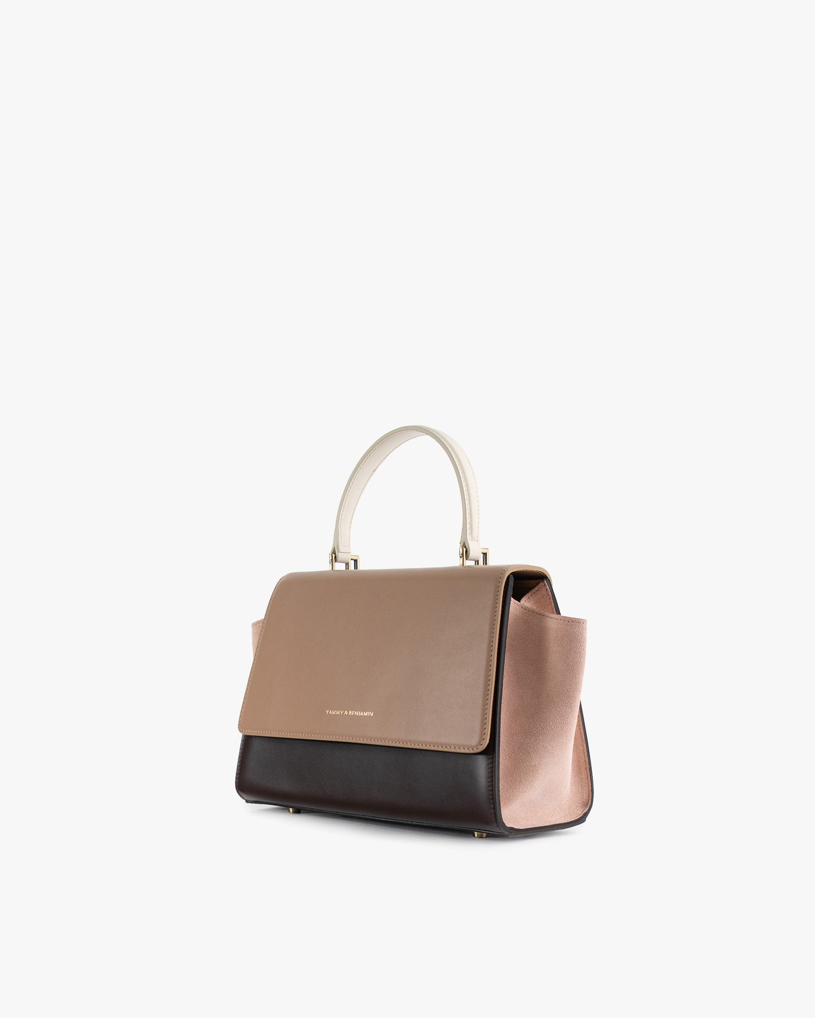 ALEXIA Colourblock Marlowe, three-quarter back view, side gusset expanded, cream top handle