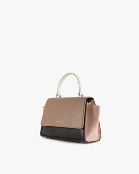 ALEXIA Colourblock Marlowe, three-quarter back view, side gusset expanded, cream top handle