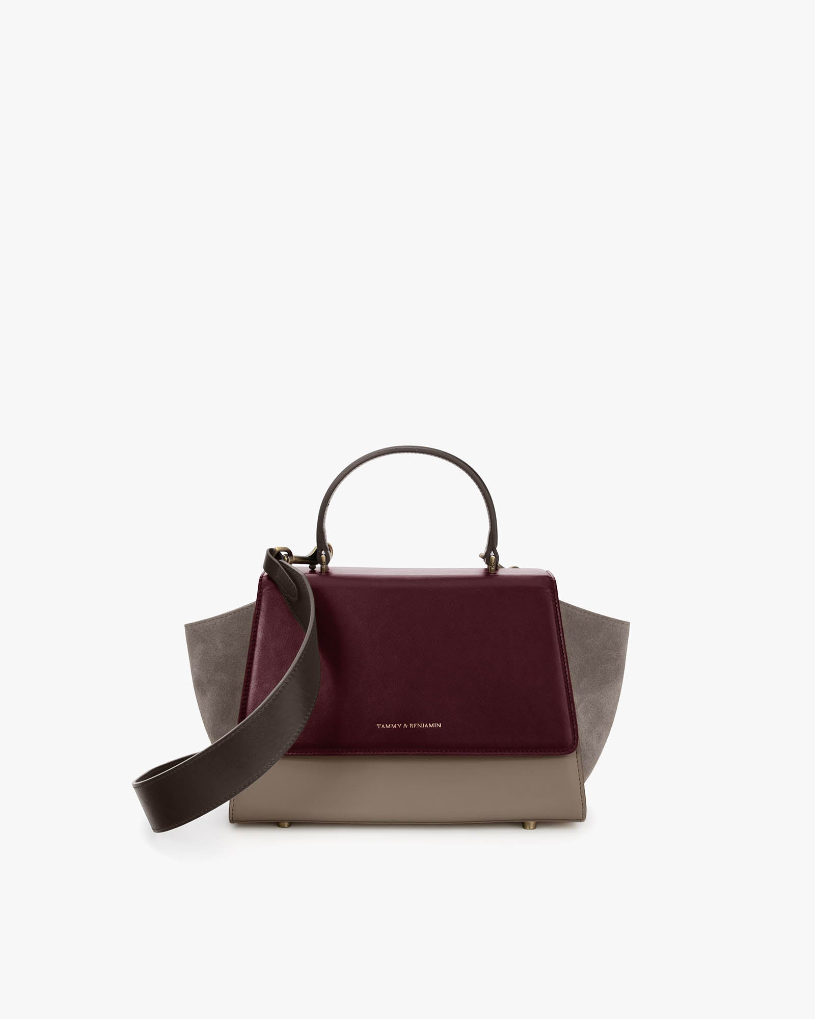 ALEXIA bag, Colourblock Stratum, front view, side wings extended, top handle and detachable strap