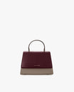 ALEXIA bag in Colourblock Stratum, front view, top handle, burgundy flap and taupe body