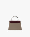 ALEXIA bag in Colourblock Stratum, front view, top handle, burgundy flap and taupe body