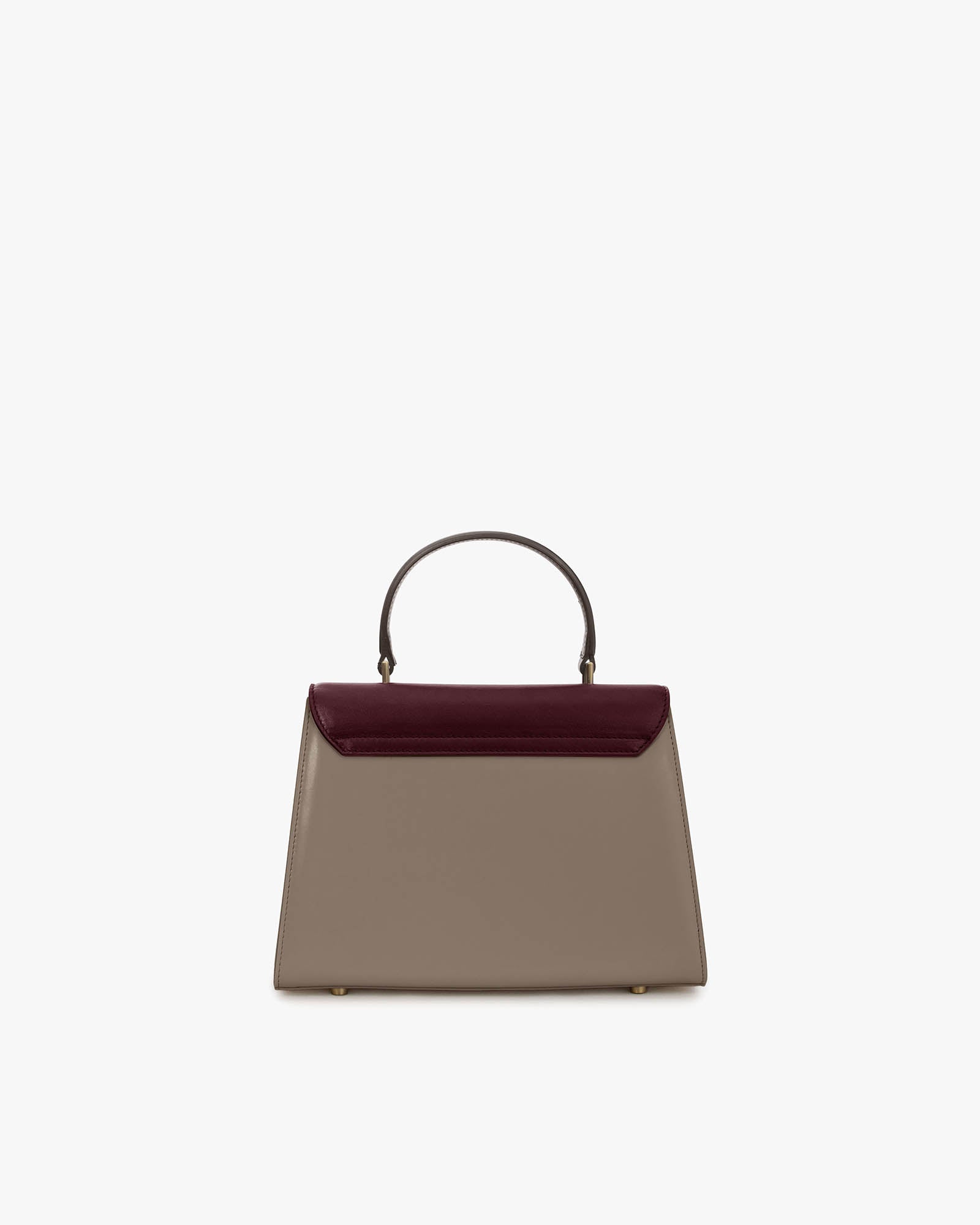 ALEXIA bag in Colourblock Stratum, front view, top handle, burgundy flap and taupe body