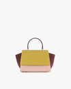 Sac ALEXIA Colourblock Vesper de face, poignée gainée, ailes latérales en daim bordeaux