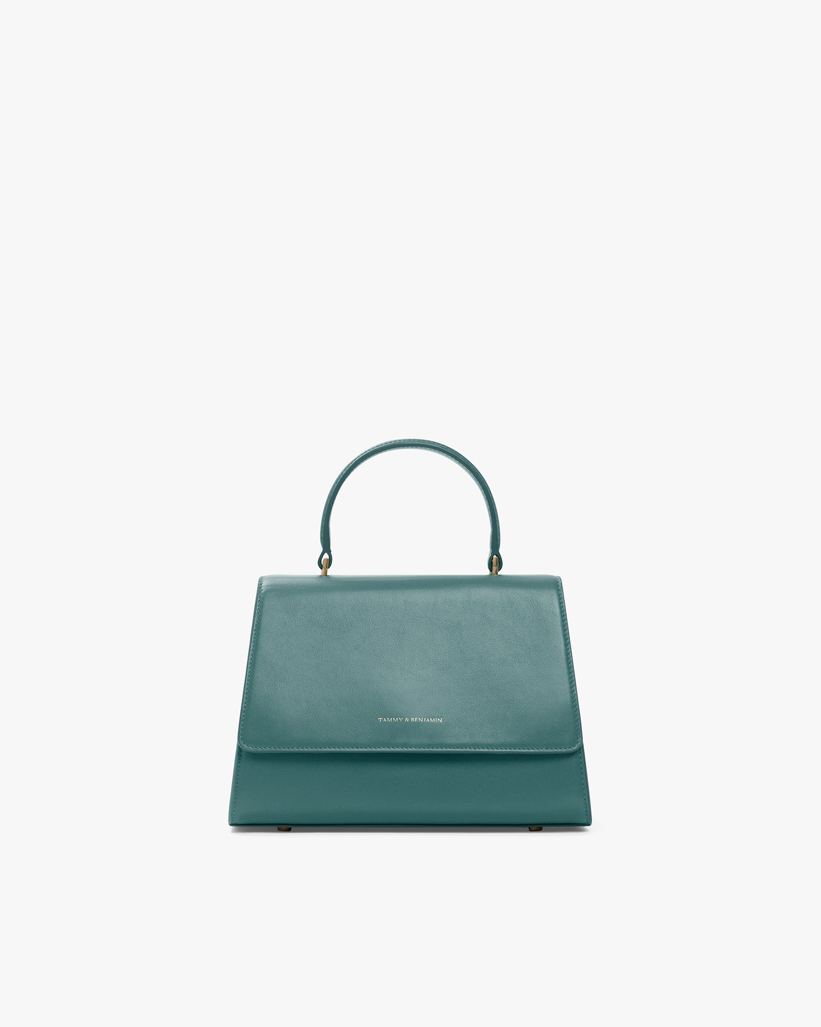 Sac ALEXIA turquoise, vue de face, posé, anse gainée relevée, fermé par son rabat