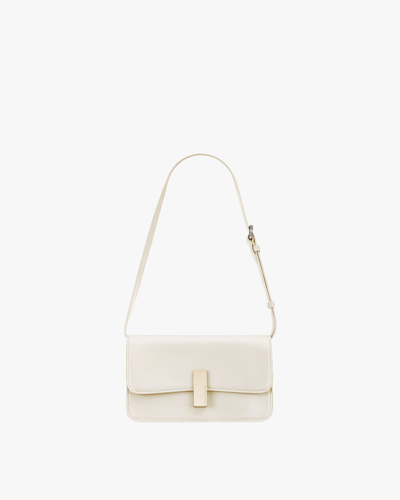Sac BLAKE Ivoire de face, fermoir rectangulaire doré, bandoulière fine posée en arc