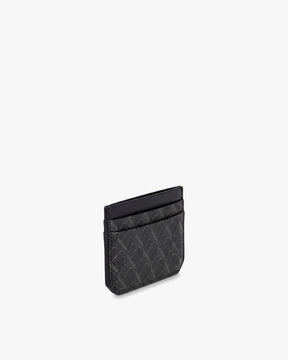 Porte-cartes CARDY noir monogram, vue de trois-quarts posée, toile Marble Arch et cuir nappa