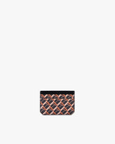 Porte-cartes CARDY brun et noir, vue de face, motif monogramme en toile enduite Marble Arch