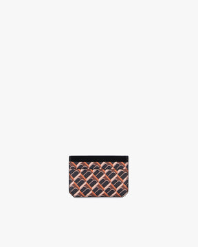 Porte-cartes CARDY brun et noir, vue de face, motif monogramme en toile enduite Marble Arch