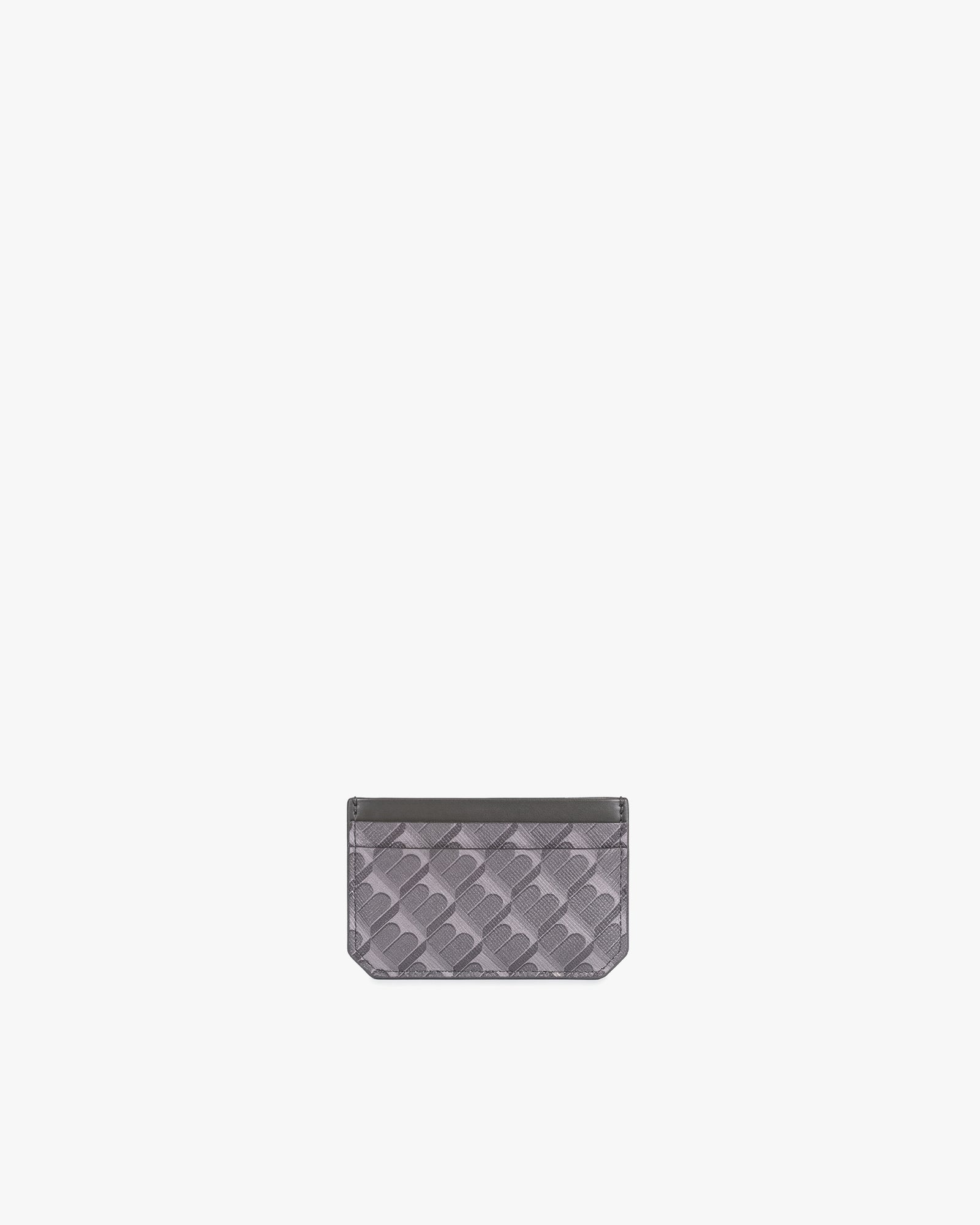 Porte-cartes CARDY gris, vue de face, toile enduite motif monogramme et bande en cuir nappa