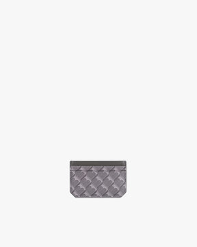 Porte-cartes CARDY gris, vue de face, toile enduite motif monogramme et bande en cuir nappa