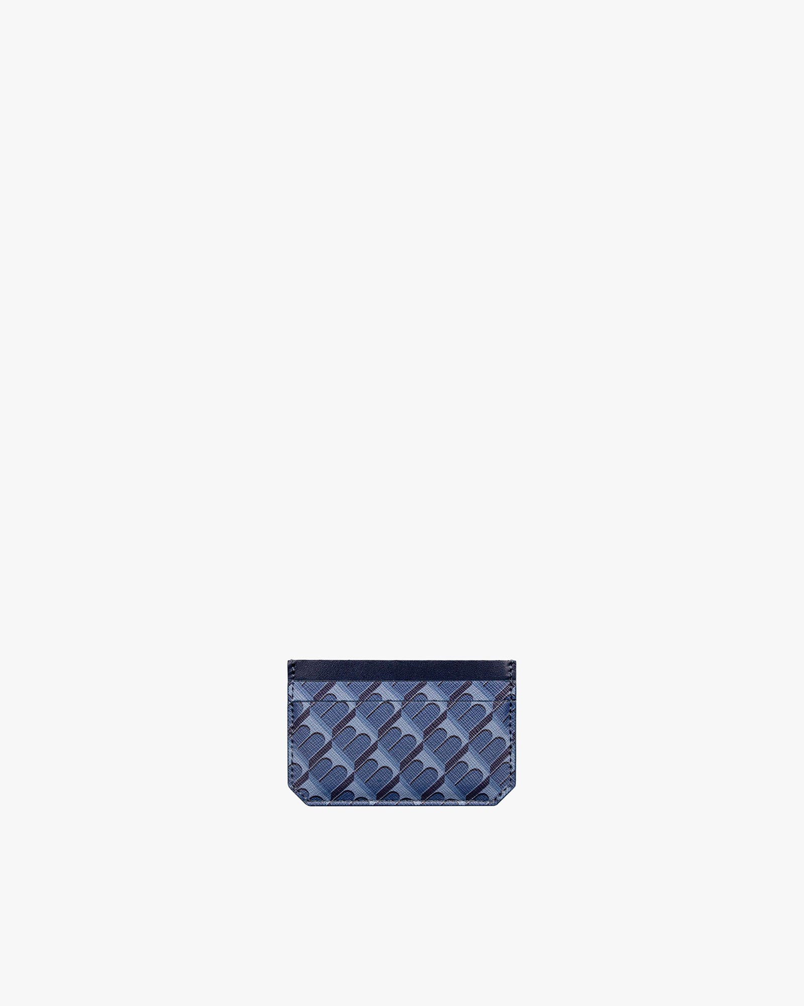 Porte-cartes CARDY bleu, vue de face, toile enduite motif monogramme et cuir nappa