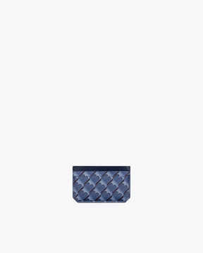 Porte-cartes CARDY bleu, vue de face, toile enduite motif monogramme et cuir nappa