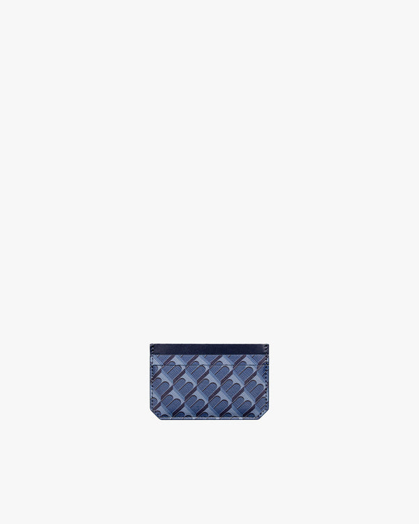 Porte-cartes CARDY bleu, vue de face, toile enduite motif monogramme et cuir nappa