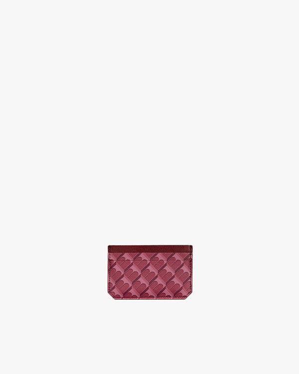 Porte-cartes CARDY Bordeaux, vue de face, toile enduite motif monogramme et bande en cuir nappa