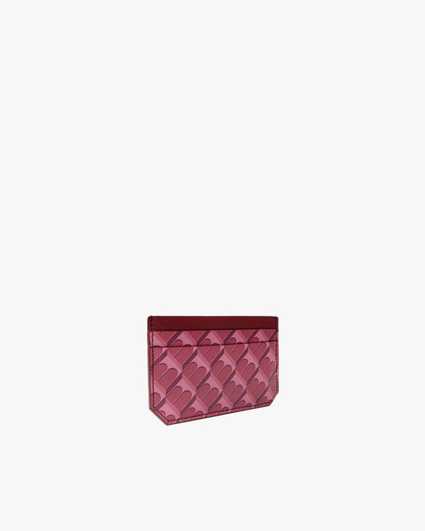 Porte-cartes CARDY Bordeaux, vue de trois quarts, toile Marble Arch et cuir nappa bordeaux