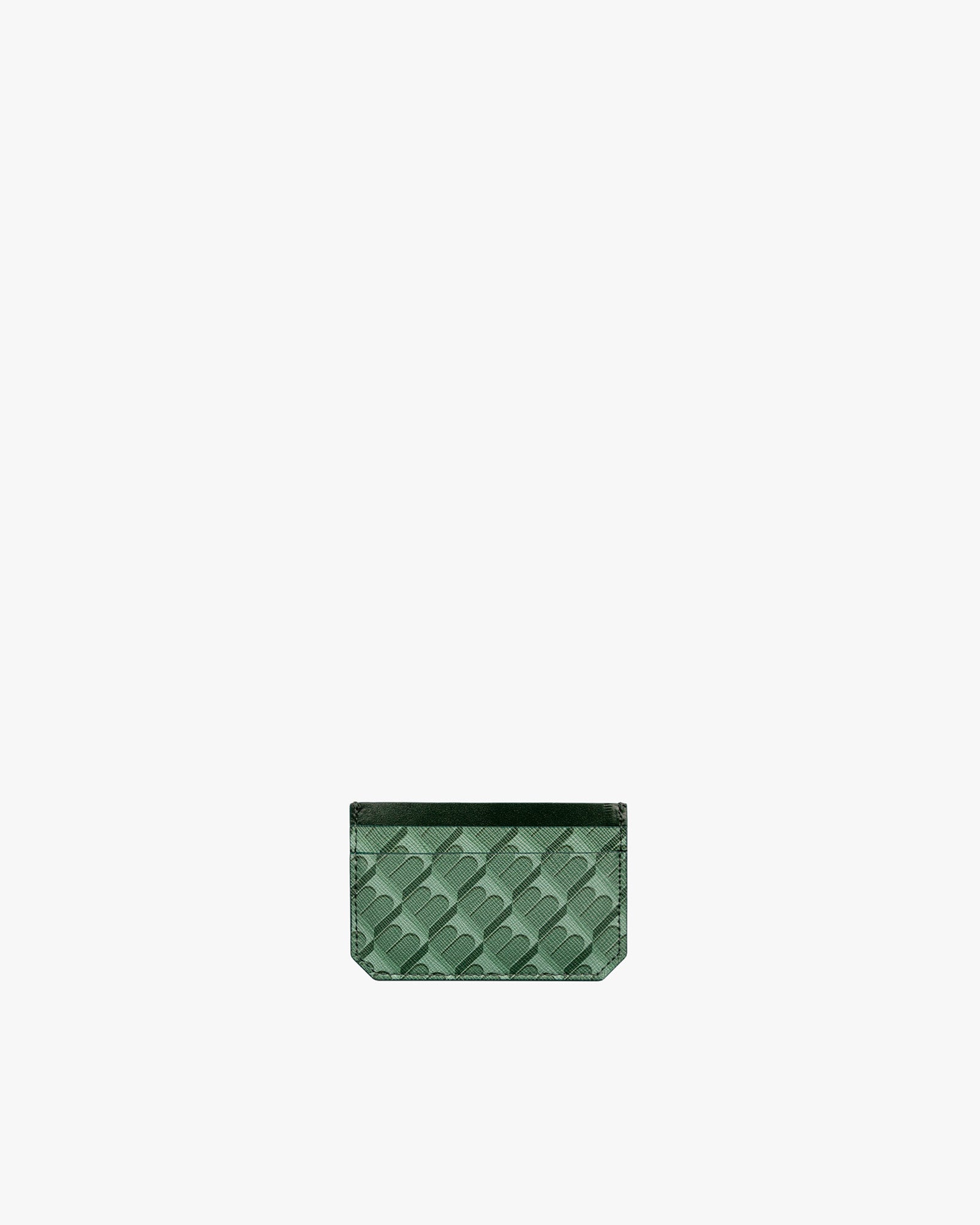 Porte-cartes CARDY vert monogram, vue de face, toile enduite et cuir nappa