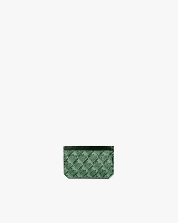 Porte-cartes CARDY vert monogram, vue de face, toile enduite et cuir nappa