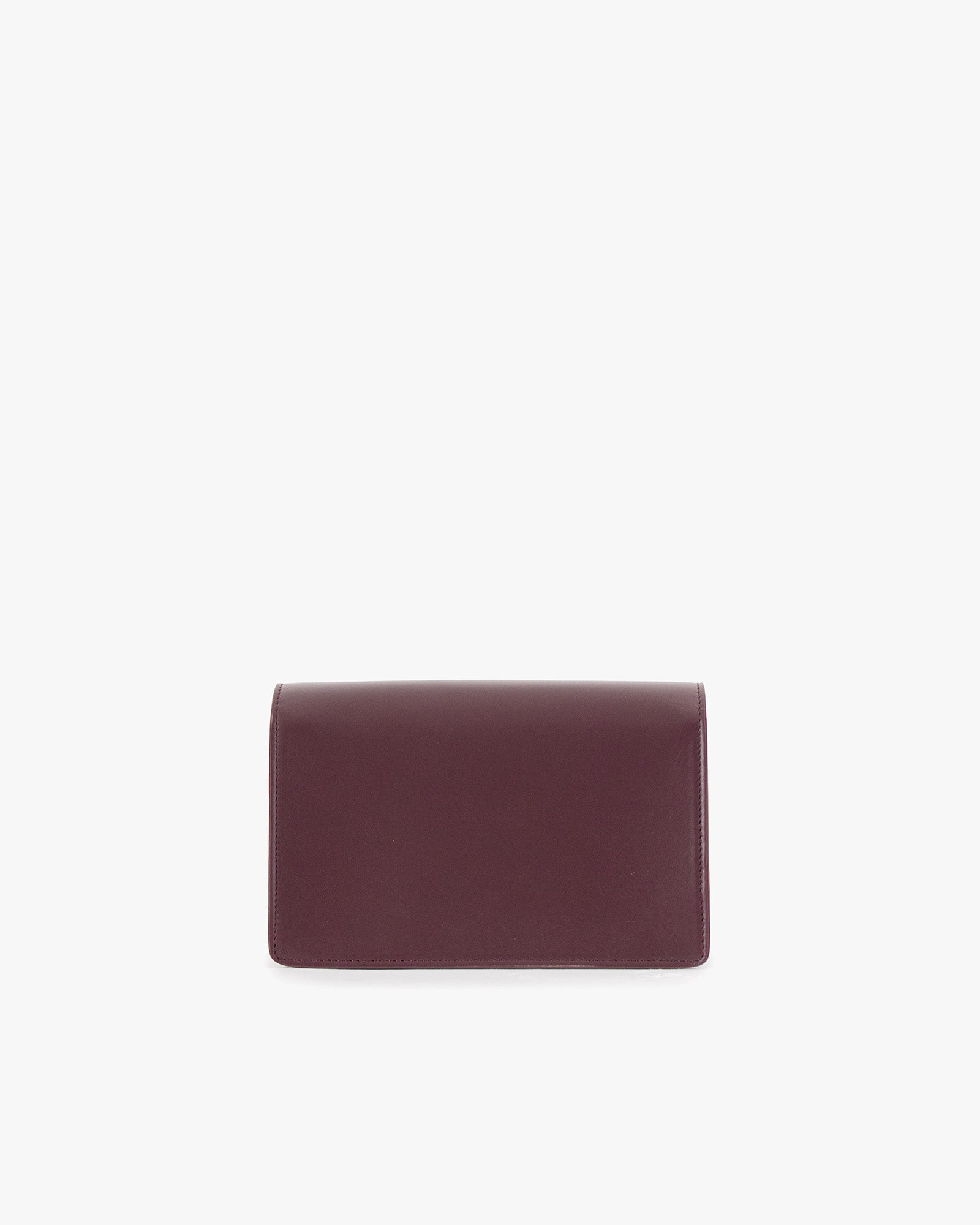 ELEANOR bag in Aubergine, front view, closed flap, strap not visible