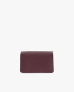 ELEANOR bag in Aubergine, front view, closed flap, strap not visible