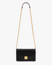 Sac ELEANOR noir de face, fermoir Marble Arch doré, chaîne amovible avec repose-épaule bordeaux