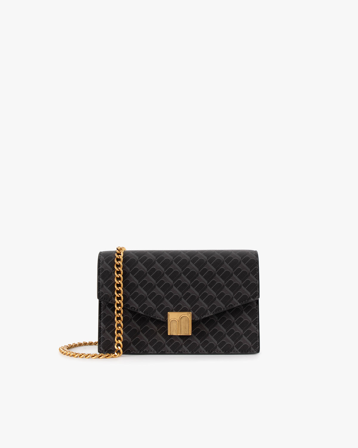 Sac ELEANOR Noir monogram, vue de face, fermoir doré Marble Arch, chaîne en bandoulière