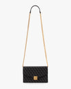 ELEANOR bag in black monogram coated canvas, worn crossbody with gold chain
