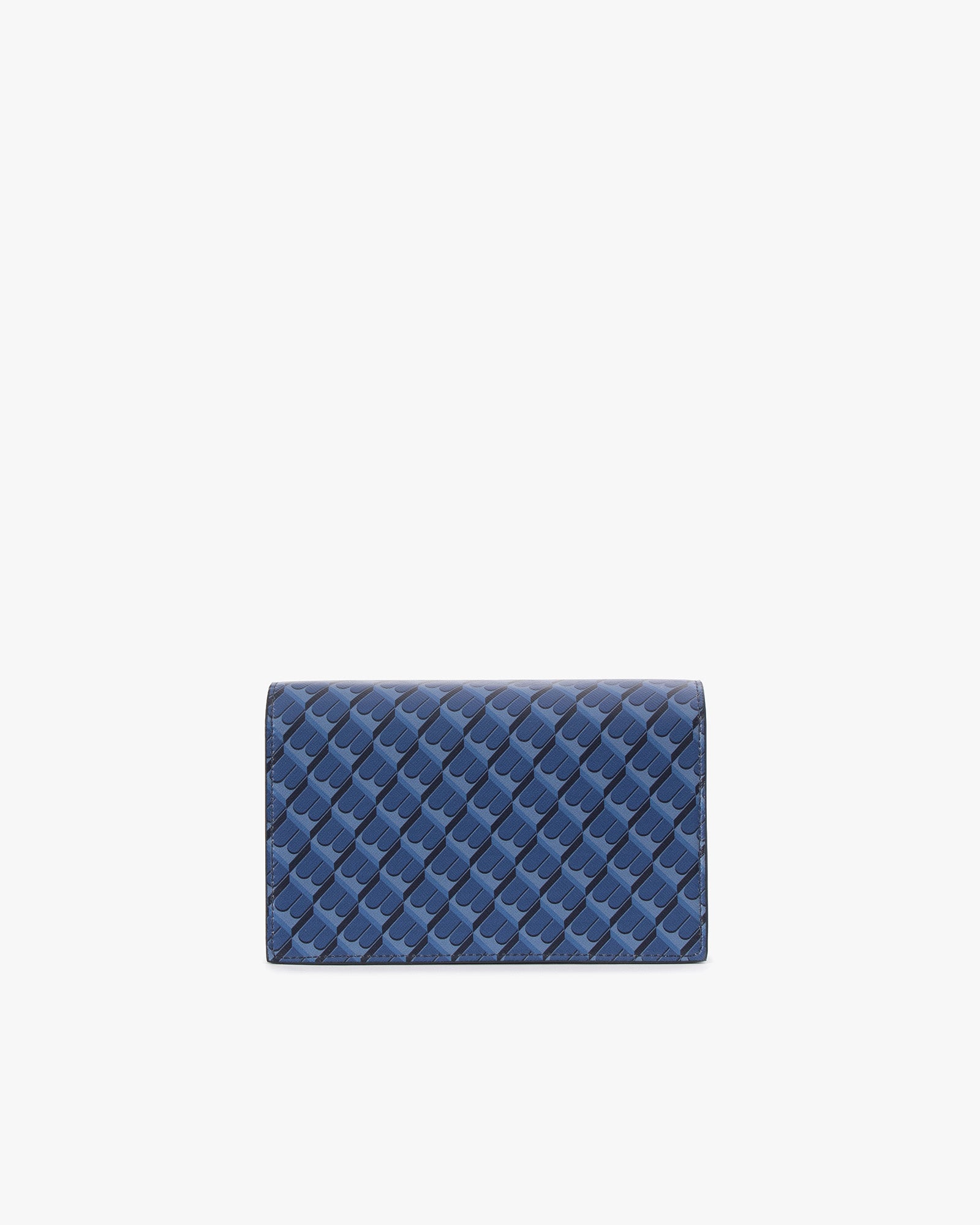 Sac ELEANOR Bleu, vue de face, rabat fermé, motif monogramme Marble Arch