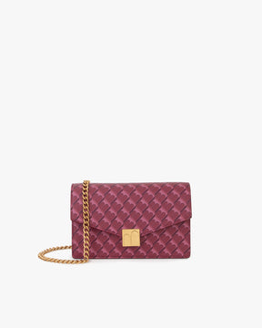 Sac ELEANOR Bordeaux de face, motif architectural, fermoir doré Marble Arch, chaîne amovible