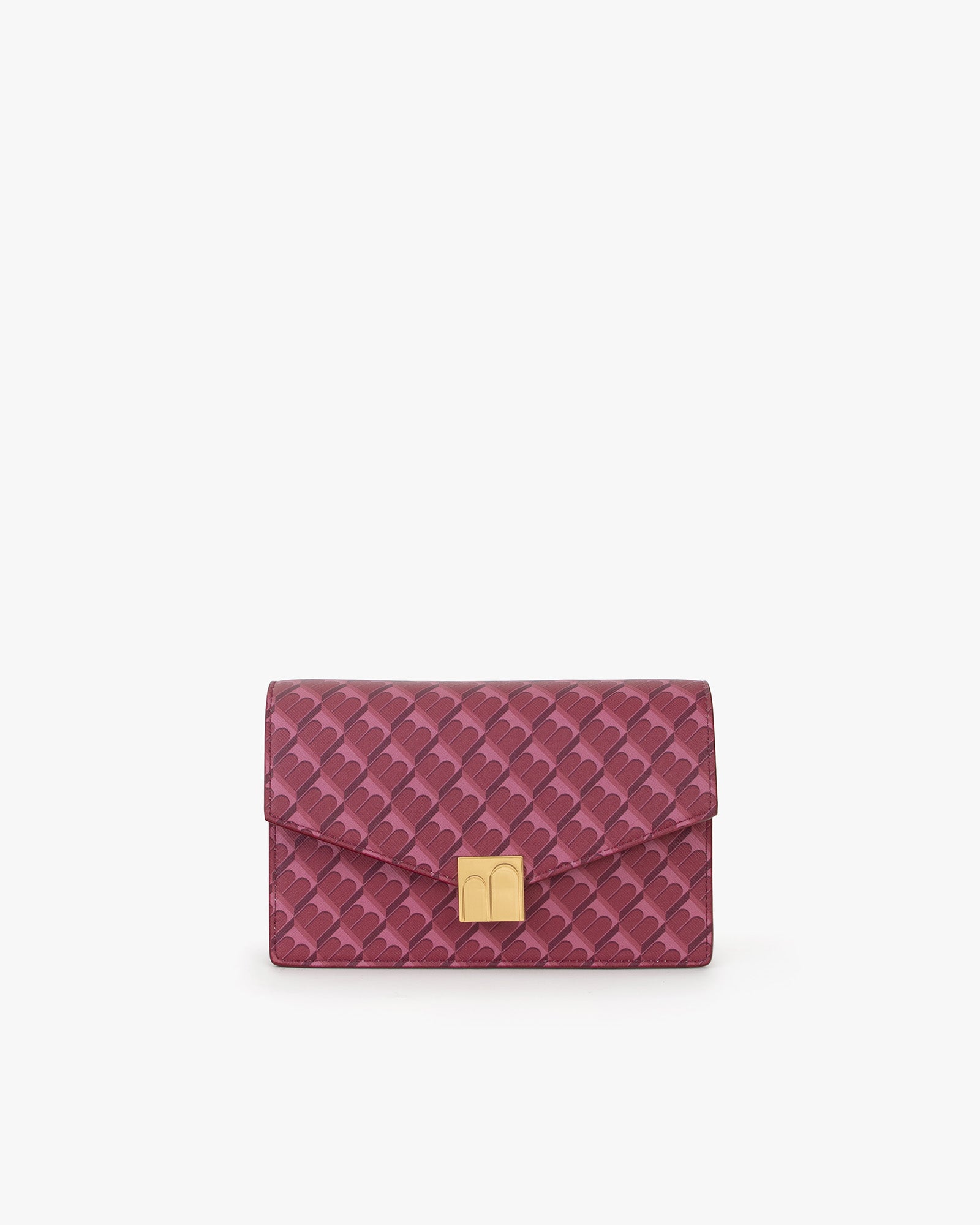 Sac ELEANOR Bordeaux de face, rabat fermé, fermoir doré Marble Arch, motif architectural