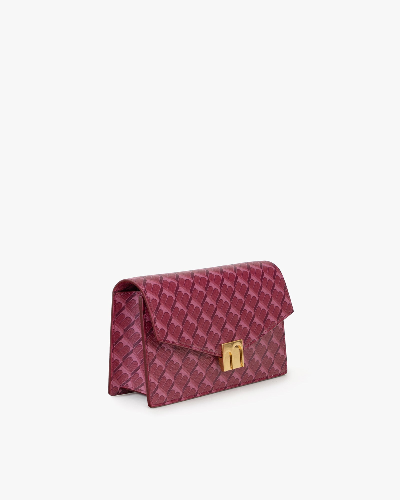 Sac ELEANOR Bordeaux, vue de trois quarts, posé, fermoir Marble Arch doré visible