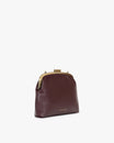 Sac EMMA Aubergine vu de trois quarts, fermoir cadenas doré, sans bandoulière