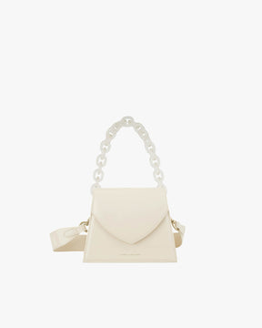 GABRIELLE bag in Ivory, front view, standing, with detachable chain handle and leather strap