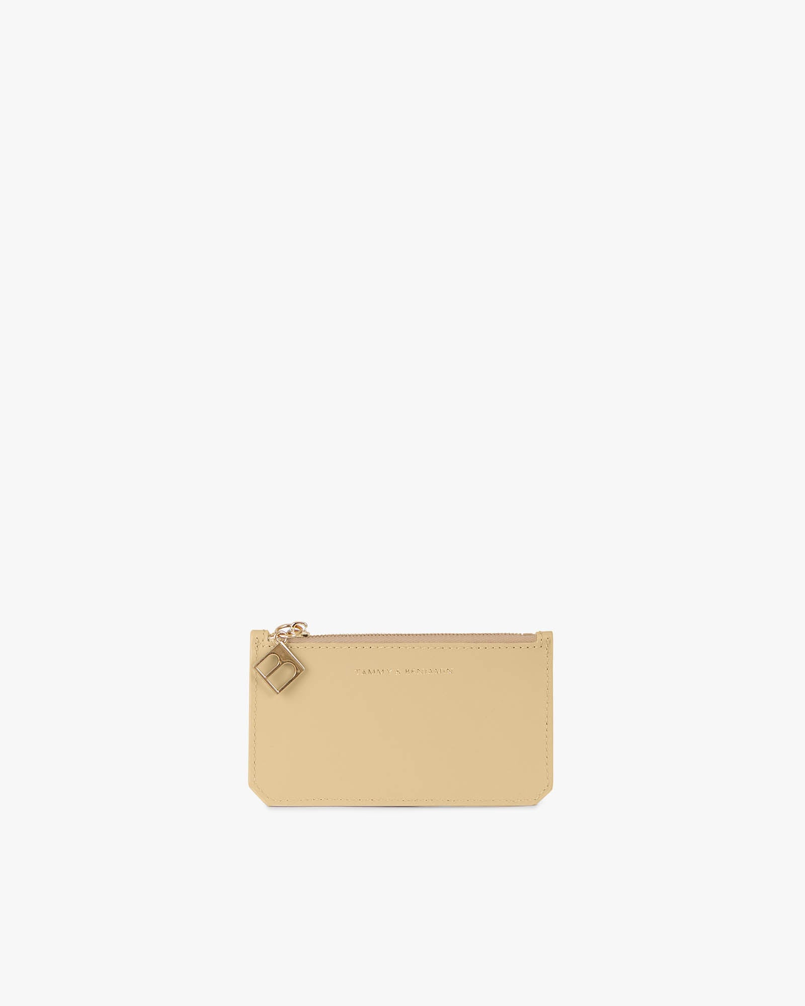 Porte-cartes JAMIE Citron en cuir, vue de face avec zip et breloque dorée