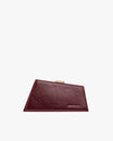 JAY bag in bordeaux naplak leather, front view, standing, gold clasp and Tammy & Benjamin logo