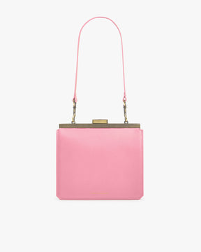 Sac JEANNE Blush de face, fermoir métallique doré, porté avec bandoulière longue